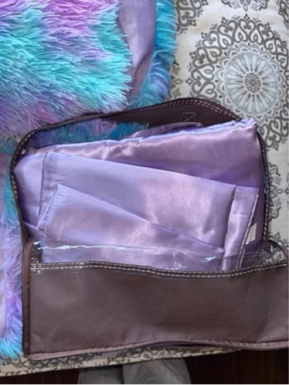 Plush Fuzzy Kids Pillowcase & Blanket Set - Turquoise Purple Pink